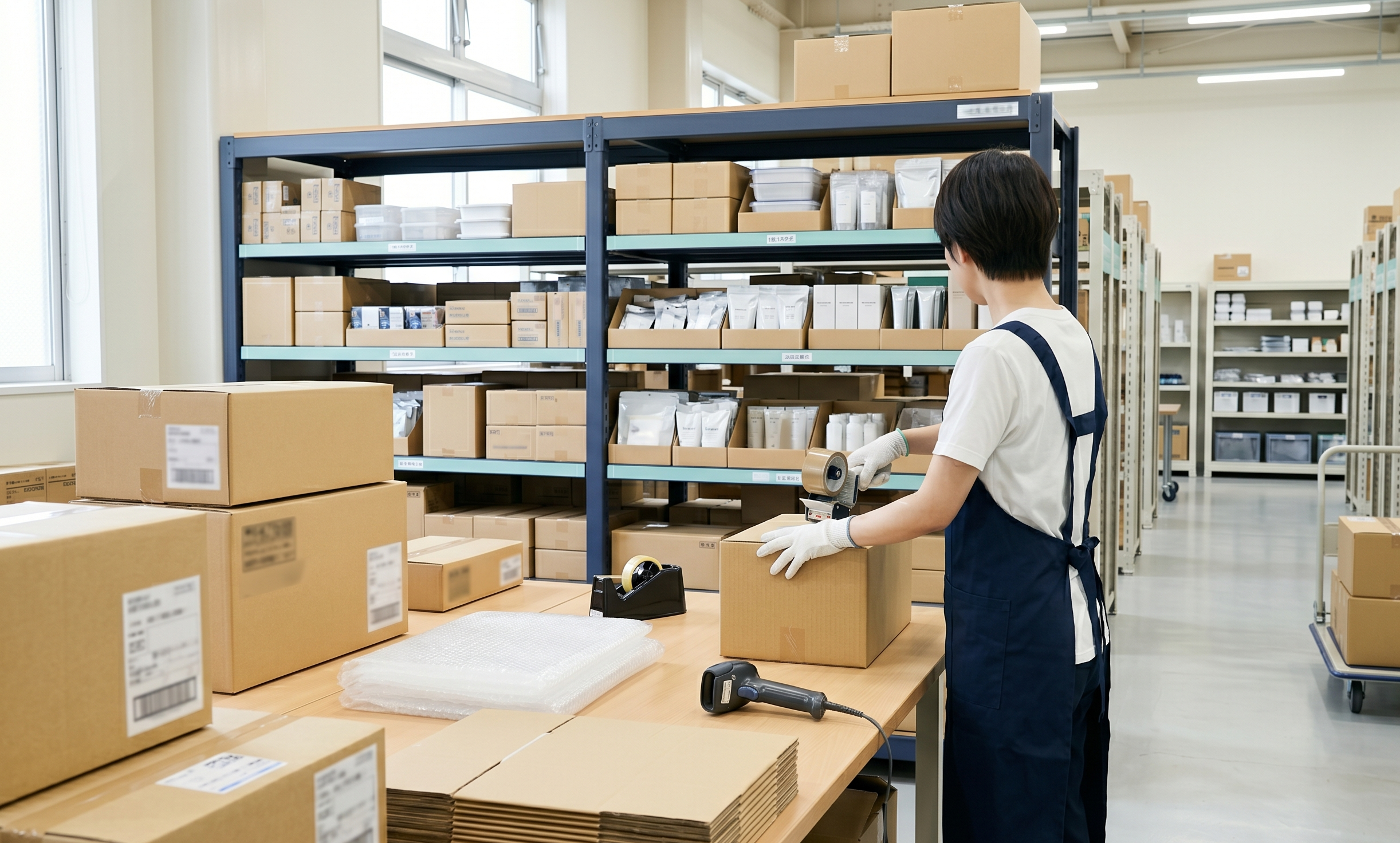 商品を丁寧に梱包する様子